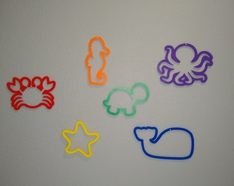 Sea Creatures Outline Set / Wall Decor / 6 Piece Set / 3D Printed