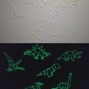 Geometric Dinosaur Outline Set / Wall Decor / 6 Piece Set / 3D Printed Glow in the Dark