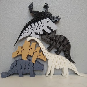 Flexible Dinosaur Toy Set / Stacking Blocks / Montessori Toy / 6 Piece Set / 3D Printed Neutral