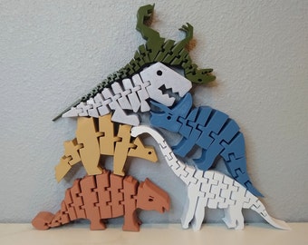 Flexible Dinosaur Toy Set / Stacking Blocks / Montessori Toy / 6 Piece Set / 3D Printed