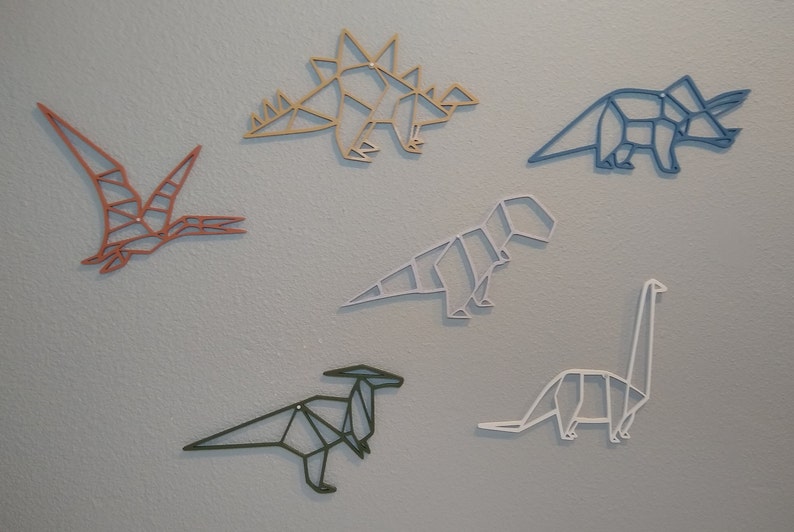 Geometric Dinosaur Outline Set / Wall Decor / 6 Piece Set / 3D Printed Earth Tones