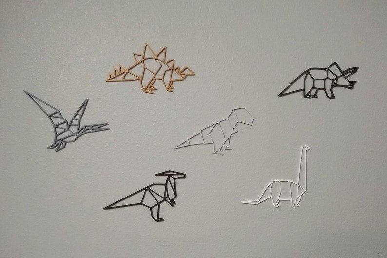 Geometric Dinosaur Outline Set / Wall Decor / 6 Piece Set / 3D Printed Neutral