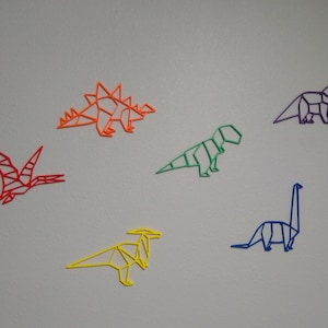 Geometric Dinosaur Outline Set / Wall Decor / 6 Piece Set / 3D Printed Rainbow
