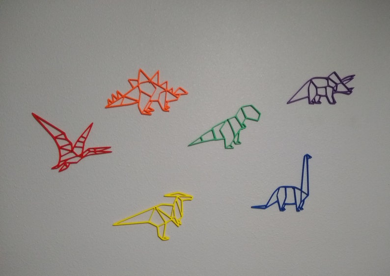 Geometric Dinosaur Outline Set / Wall Decor / 6 Piece Set / 3D Printed Rainbow