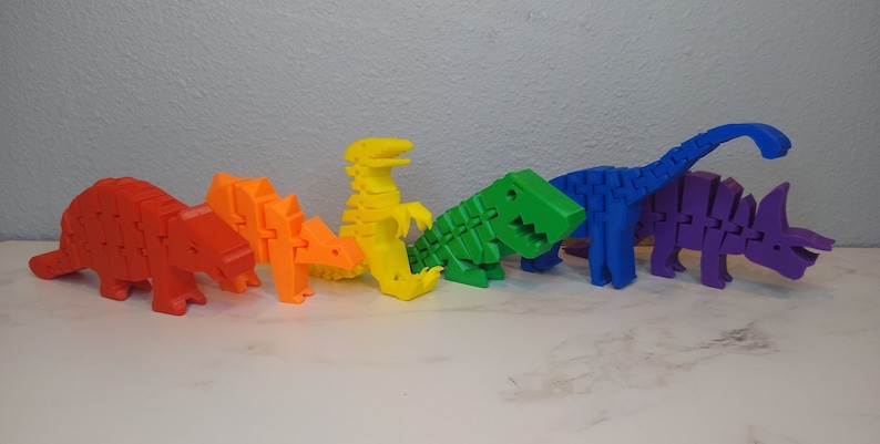 Ensemble de dinosaures flexibles / Blocs empilables / Jouet Montessori / Ensemble de 6 pièces / Imprimé en 3D image 7