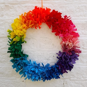 Fabulous Large fabric rainbow wreath with 100% wool felt size 17”