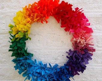 Fabulous Large fabric rainbow wreath with 100% wool felt size 17”
