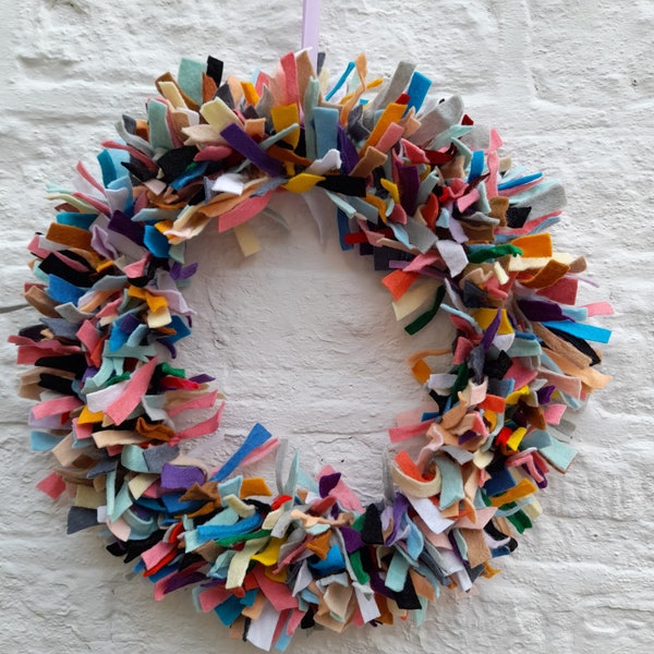 Fabulous sustainable multicoloured felt wreath/ ring/ hanging 15”