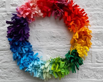 Fabulous medium Rainbow wreath/ ring/ wall/ door hanging size 15”