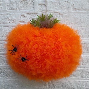 Extra large Halloween 3D pumpkin with spooky lights and creepy spiders  size 28” x23”