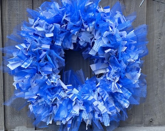 Splendida ghirlanda blu in tessuto stile nautico per porta, 38 cm