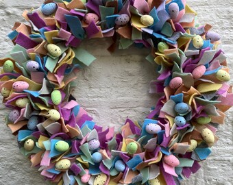 Gorgeous Easter Egg pastel felt wreath,wall, door hanging size 18”