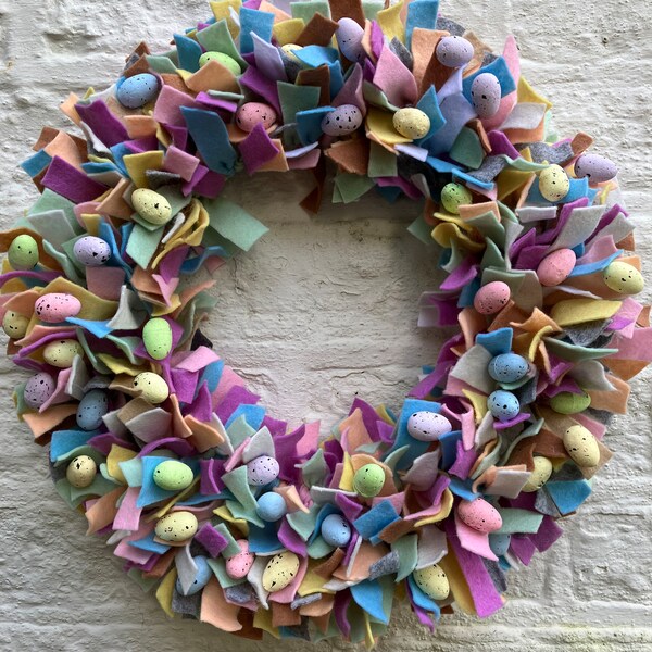 Gorgeous Easter Egg pastel felt wreath,wall, door hanging size 18”