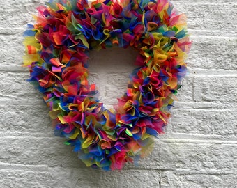 Stunning large rainbow rag wreath size 18