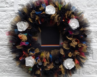 Fabulous Gentleman Jack, Anne Lister,Yorkshire rose rag wreath,ring,wall,door hanging size 18”