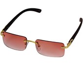 Vintage Slim Dean Rectangular Rimless Sunglasses - Slender Rectangular Metal Wood Art Tinted Buff Glasses - Clear Retro Buffs Eye Glasses