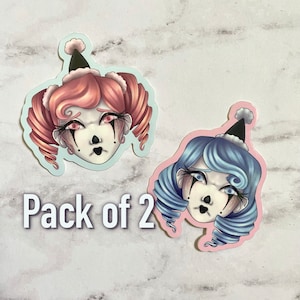 Sad Clown Girls Sticker Pack, Pack of 2 Glossy Stickers, waterproof clowncore stickers, sad girl aesthetic