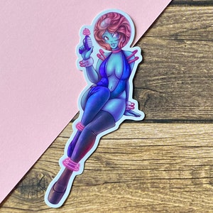 Holographic Alien Sticker, Sexy Alien Pinup Sticker for Laptop, Water Bottle, Sketchbook, etc