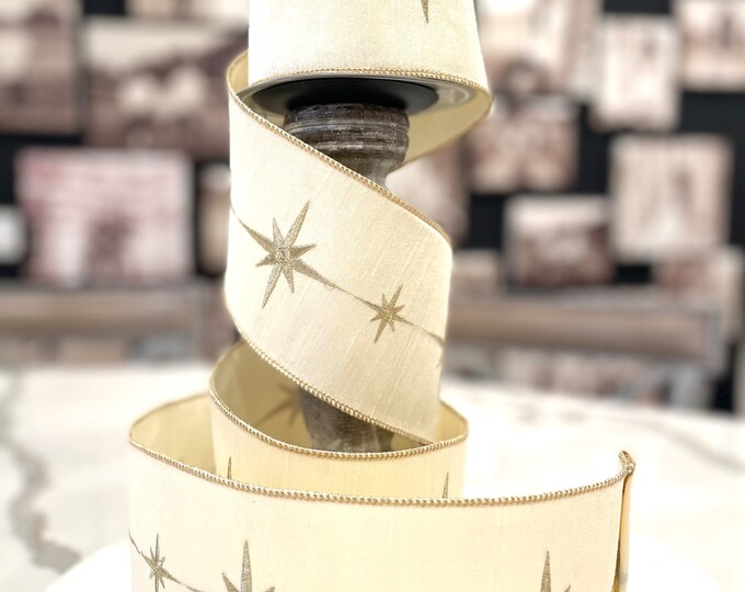 Christmas Star Embroidered Wired Ribbon/4 X 10 Yards/luxury Ribbon/home