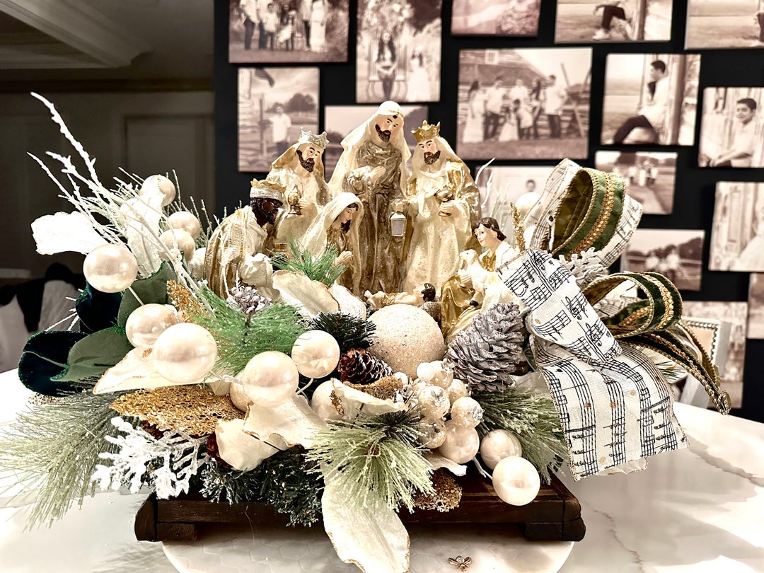 Nativity Christmas Centerpiece/ Table Decor/big Bow/home Decoration
