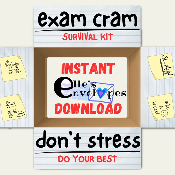 Final Exam Care Package Flaps/ Don't Stress/Exam Cram/ Instant Download / Printable / College Care Package/ Box Flaps /  Finals care package