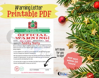 Warning Letter/North Pole/Personalized Warning Letter/Naughty/Naughty List/Santa's Naughty List/Printable PDF/Official Warning/Christmas