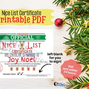 Certificado de Lista de Niza/Polo Norte/Certificado de Lista de Niza personalizado/Carta del niño del Polo Norte/Lista de Niza/Lista de Santa/Descarga digital