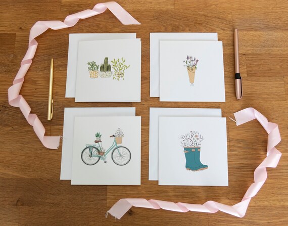 Botanical Life Greeting Card Pack of 4 | Pack of 4 or Buy Individually | Houseplant Note Cards + Envelopes | Botanical Greeting Cards