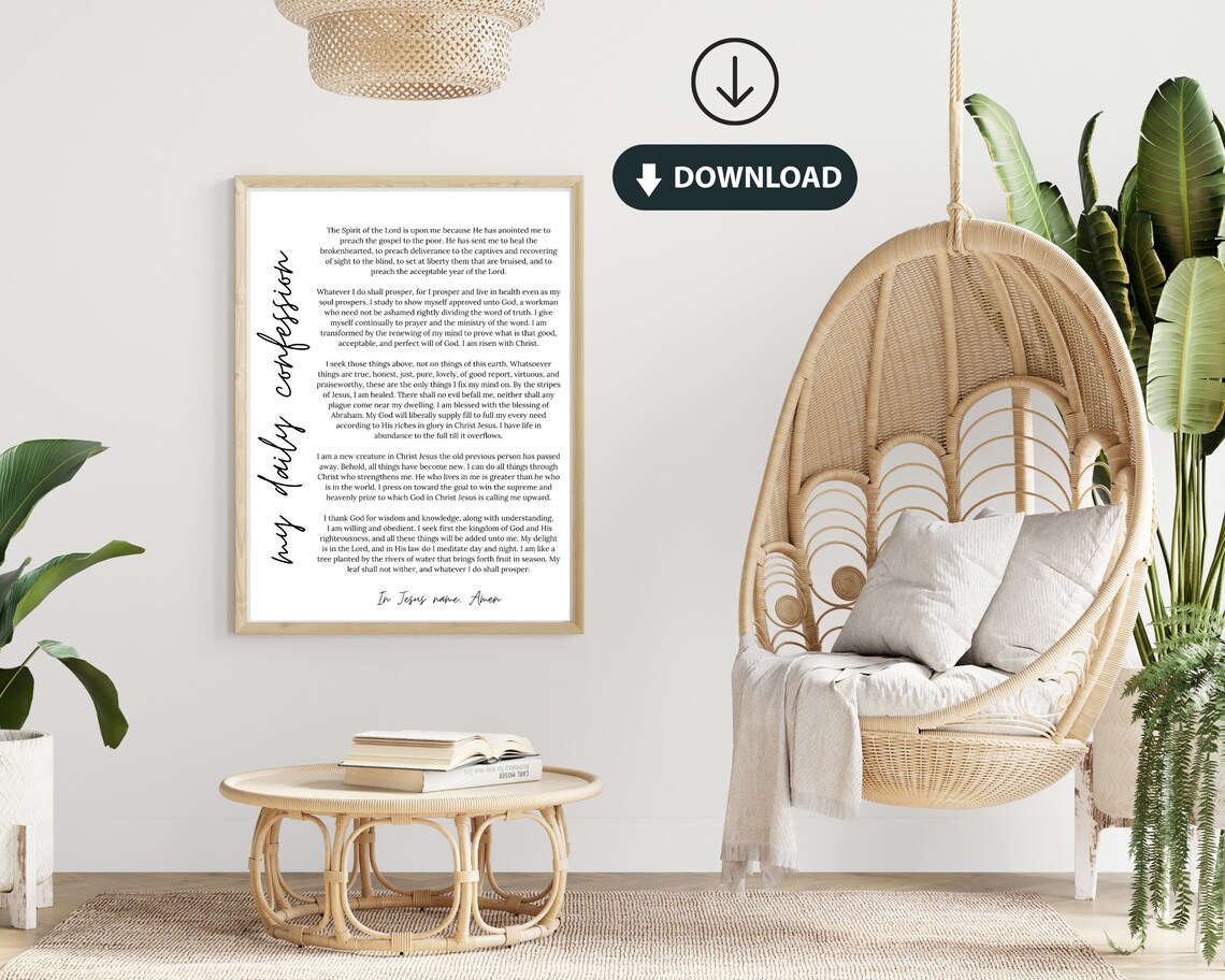 Daily Confession Printable: Bible Verse Wall Art (digital Print) - Etsy