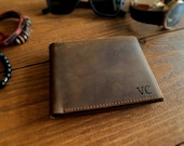 Engraved Mens Leather Wallet, RFID Tech Bifold Wallet With Clear ID Pocket,