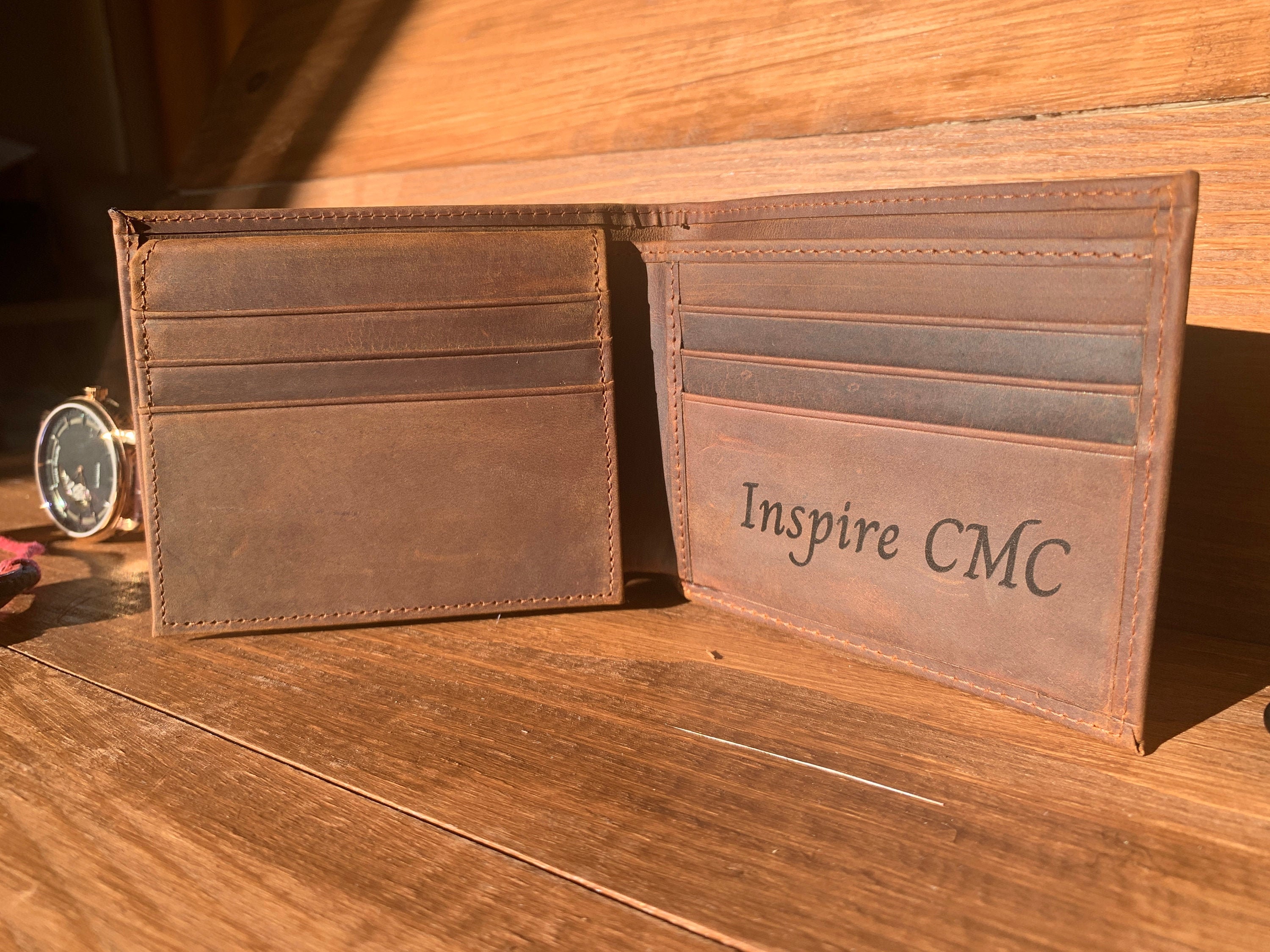 Engraved Mens Leather Wallet RFID Tech Bifold Wallet With Etsy