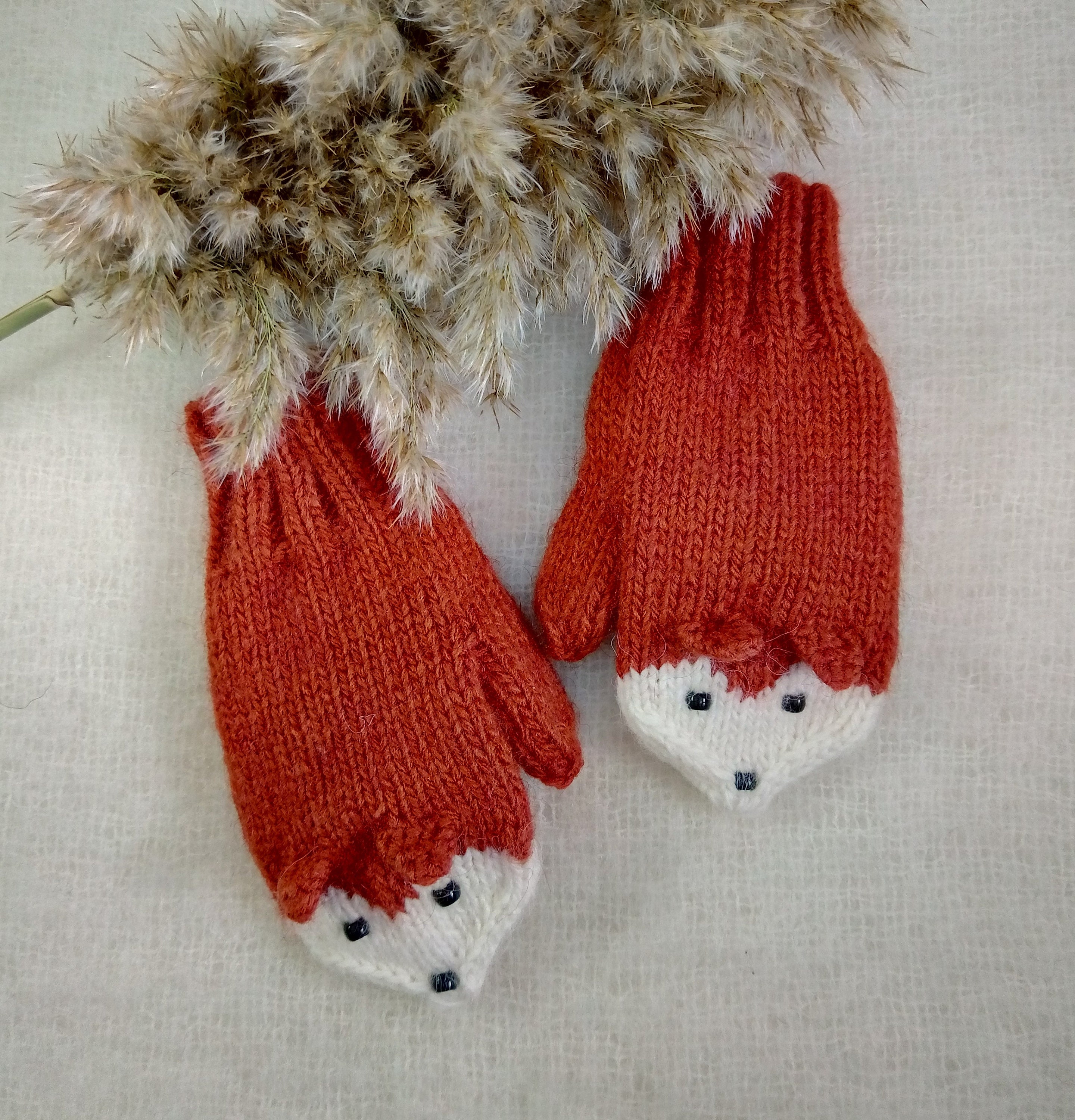 Winter kids mittens hand knitted animal mittens fox mittens Etsy