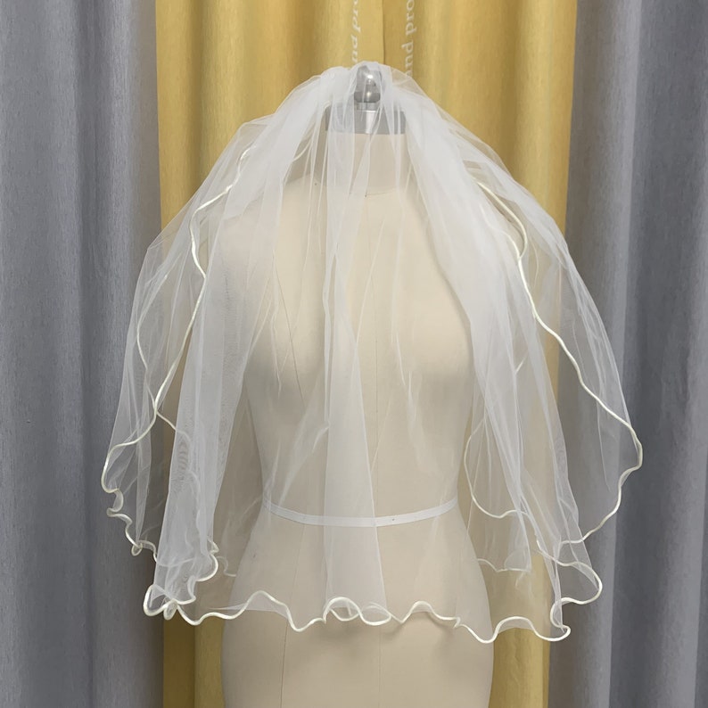 Double Layer Wedding Veil White Or Ivory Tulle Veil Simple Wedding Veil Pencil Edge Veil Short Bridal Veil