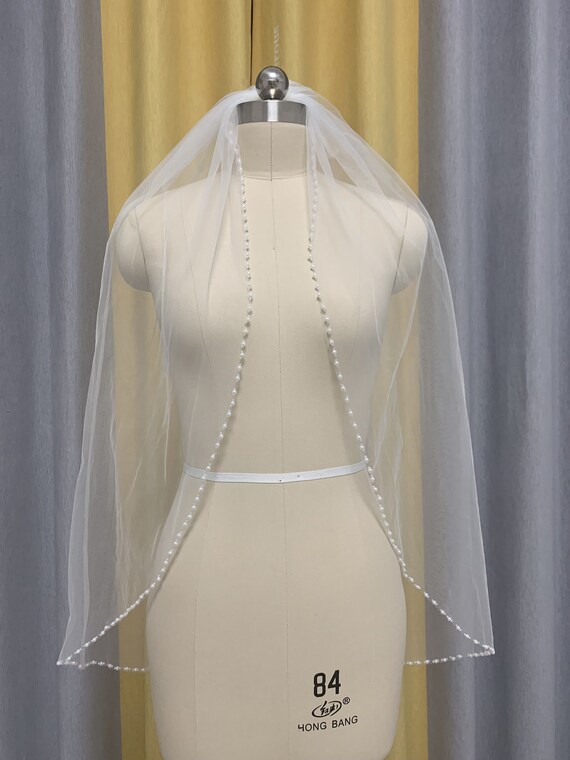 Elegant Bridal Veil Pearl Edge Wedding Veil Single Tier Pearl Etsy