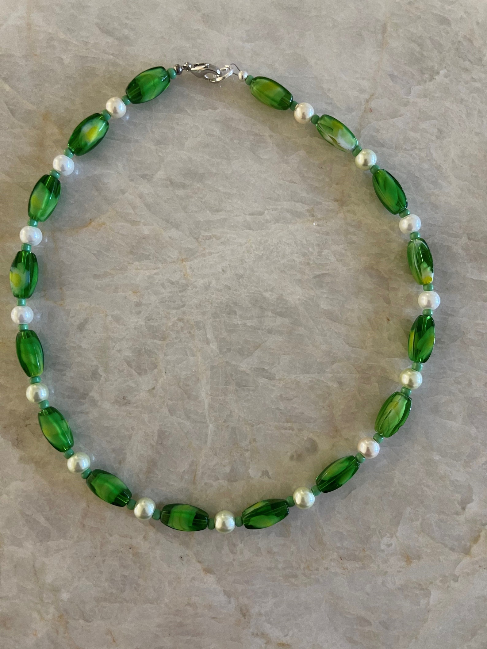 Green pearl necklace Etsy