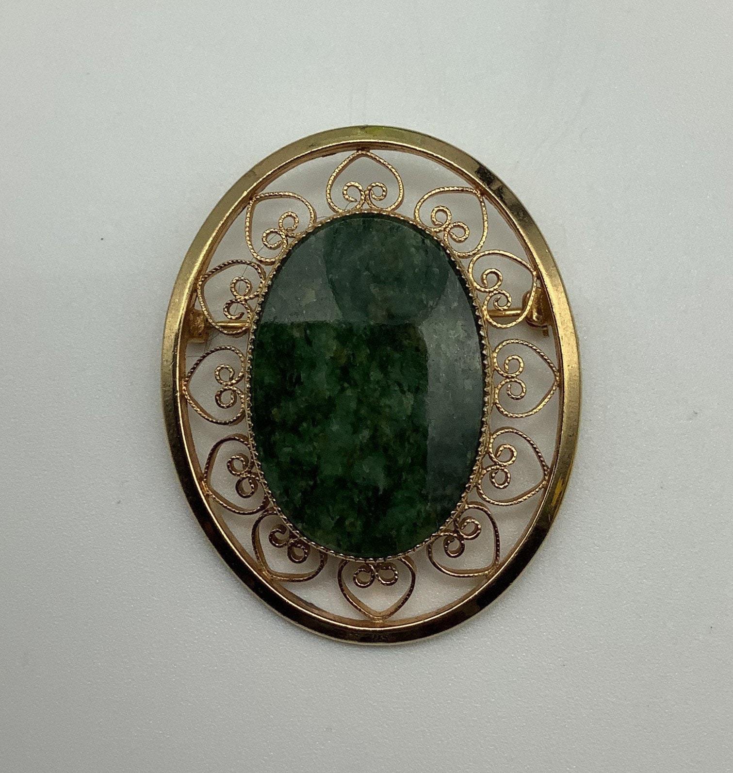 Nephrite Jade Inlay 12k Gold Filled Brooch Pin | Etsy