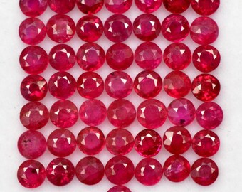 Ruby 3 MM Round Natural Myanmar Red Faceted Cut Loose Gemstone AAA Quality Wholesale Lot Ready for Jewelry Setting Glass Filled