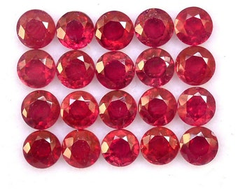 Ruby 4 MM Round Natural Myanmar Red Faceted Cut Loose Gemstone AAA Quality Wholesale Lot Ready for Jewelry Setting Glass Filled