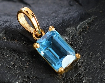 Blue Topaz 14 KT Solid Yellow Gold Handmade Natural Octagon Gemstone Pendant Jewelry Christmas/Diwali/Anniversary/Birthday Gift Women/Girls