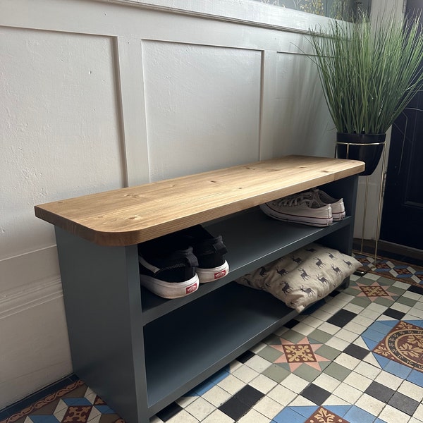 Hallway Bench With Shoe Storage/ Curved Top