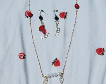 Handmade, Vampire Bat, Necklace and Earrings Set, Goth Jewelry