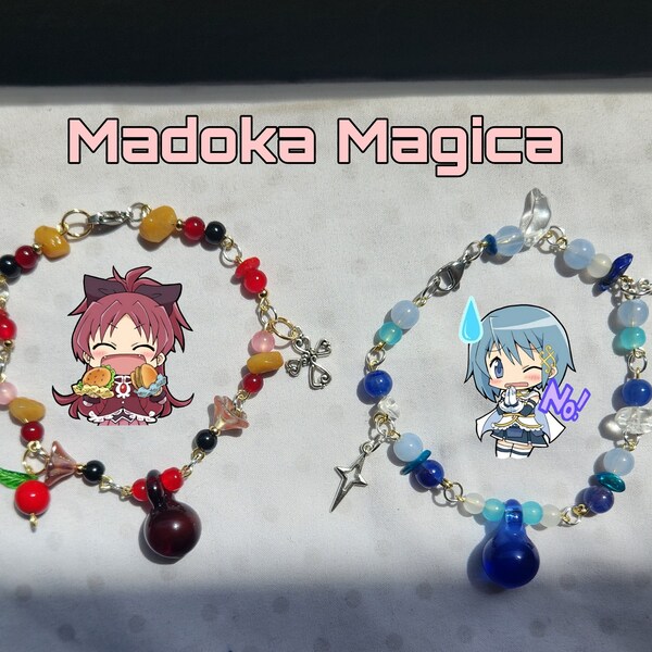 Handmade jewelry, charm bracelet, Madoka Magica, Kyoko, Sayaka, Soul Gems, Fandom Jewelry, Free Shipping, matching bracelets, anime jewelry