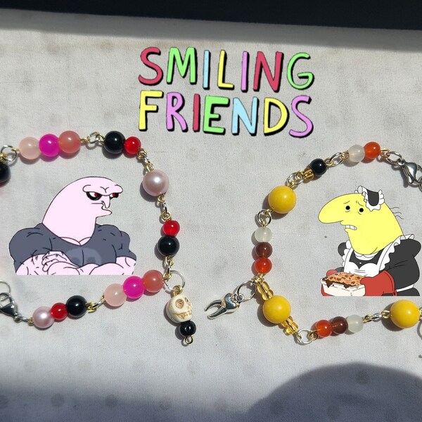 Handmade jewelry, charm bracelet, Smiling Friends, Toxic Yaoi, Charlie, Fandom Jewelry, Free Shipping, matching bracelets, anime jewelry