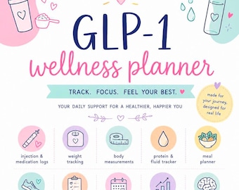 GLP-1 Wellness Planner | Weight, Injection, Meal Tracker (Digital Download) A4 PDF