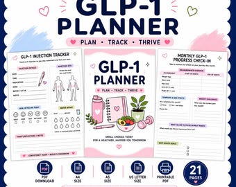 GLP-1 Wellness Planner, Medication, Weight, Nutrition Tracker (Printable Download)
