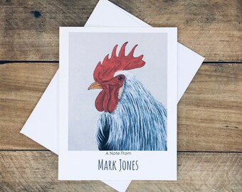 Personalized Note Cards, Choose Font, Stationery with Name, Rooster A Note From Stationary Gift for Her Women Men Mom Friend Child Boy Girl