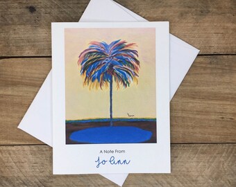 Personalized Note Cards Tropical Choose Font Stationery with Name, A Note From Gift for Her Women Men Mom Friend, Palm Tree Stationary Set