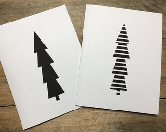 Christmas Cards Set with Envelopes, Minimalist Tree Card, One Design or Assorted, Holiday Note Card, Black and White Tree, Notecard