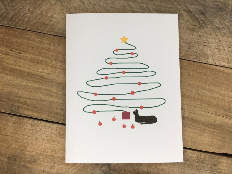 Cat Christmas Cards Set with Envelopes Personalized Christmas Cards with Names Funny Cat Person Cat Lover Custom Note Cards Holiday Tree image 8