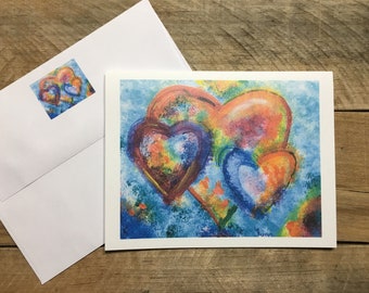 Heart Note Cards Set of 10 with Matching Envelopes ~ From Painting ~ Blank Inside ~ I Love You ~ Valentine's Day Notecards Stationery